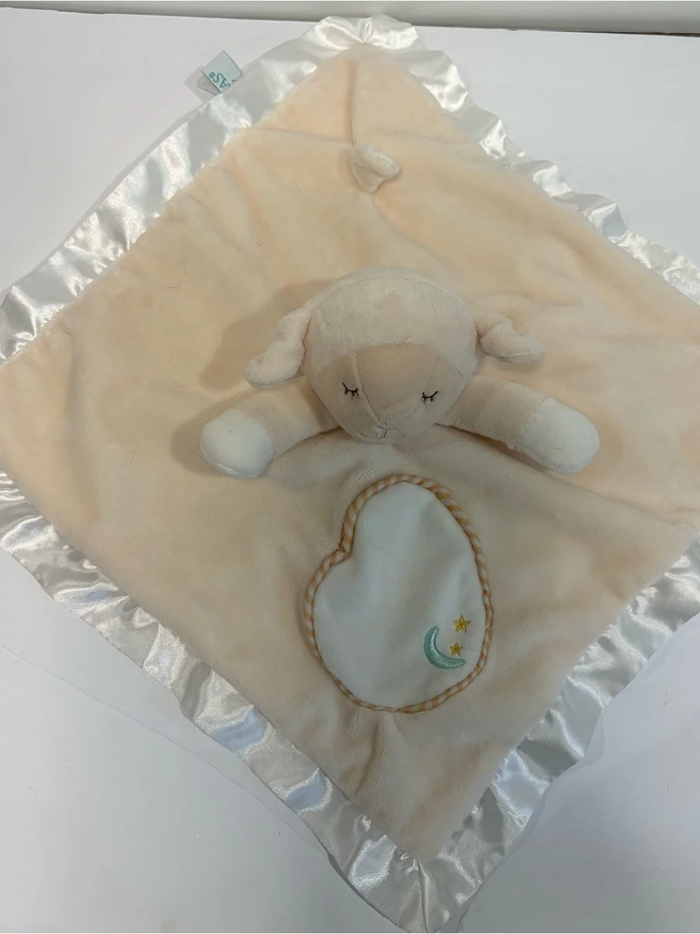 Douglas Baby Lovey Lamb Cream Security Blanket Sheep‎ Satin Trim Moon Stars 14”